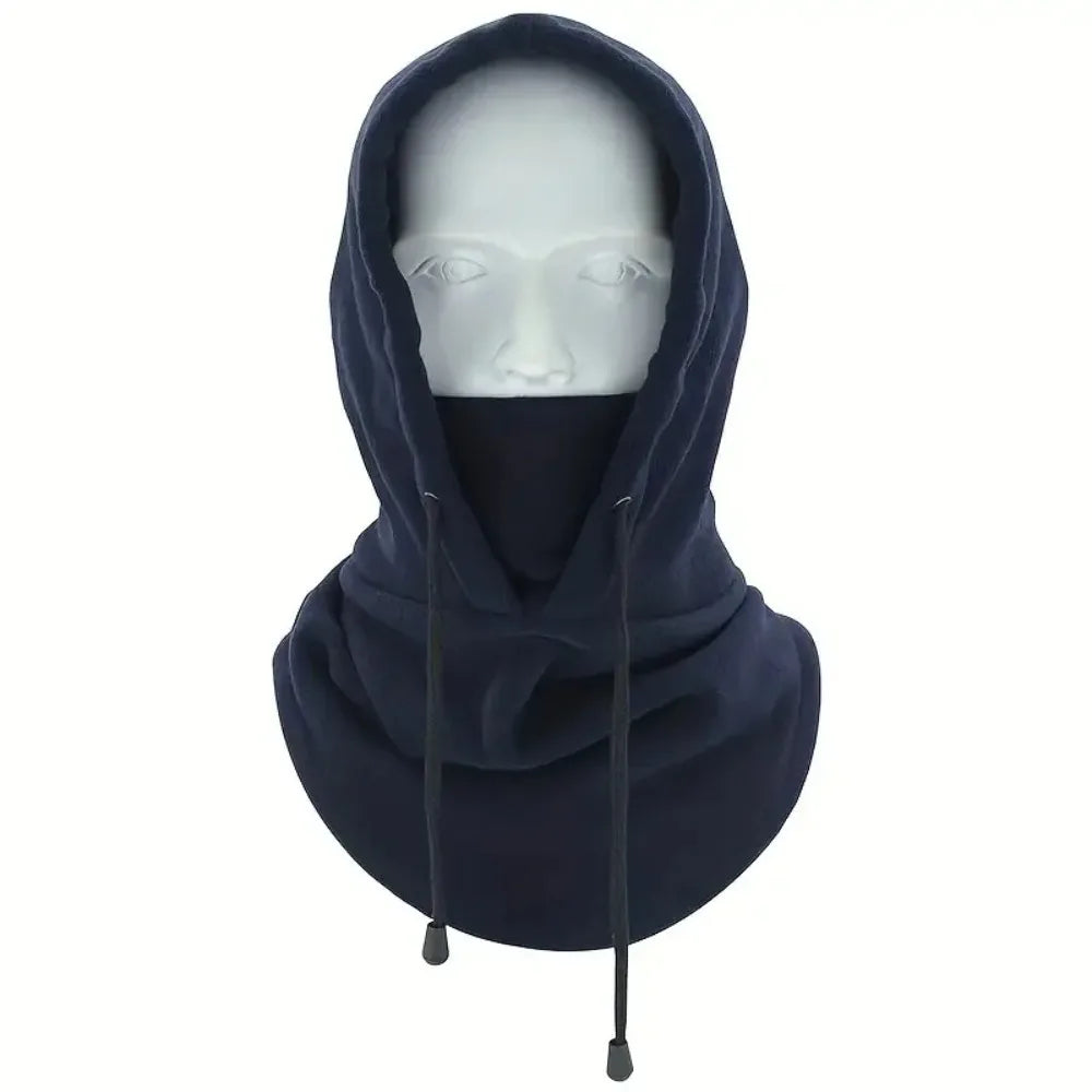 1pc/3pcs Winter Warm Fleece Neck Warmer Hat Solid Adjustable Drawstring Ski Balaclava Mask Windproof Cycling Hooded Cap Unisex Peaceful Pleasures Health and Wellness Dark-Blue