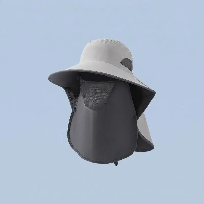 Full Face Neck Integrated Sun Hats Quick Dry Wide Brim Outdoor Fishing Bucket Caps Breathable Mountaineering Visors Peaceful Pleasures Health and Wellness hat light gray