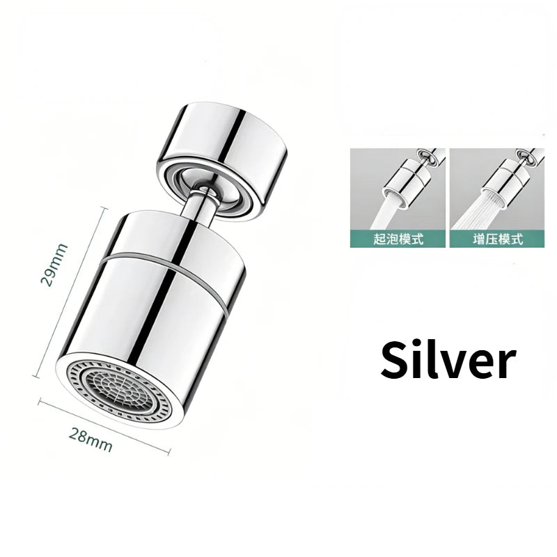 360°Universal Kitchen Faucet Anti-splash Aerator Bathroom Tap Rotatable Faucet 2 Mode Tap Nozzle Bubbler Kitchen Sink Faucet Peaceful Pleasures Health and Wellness Silver