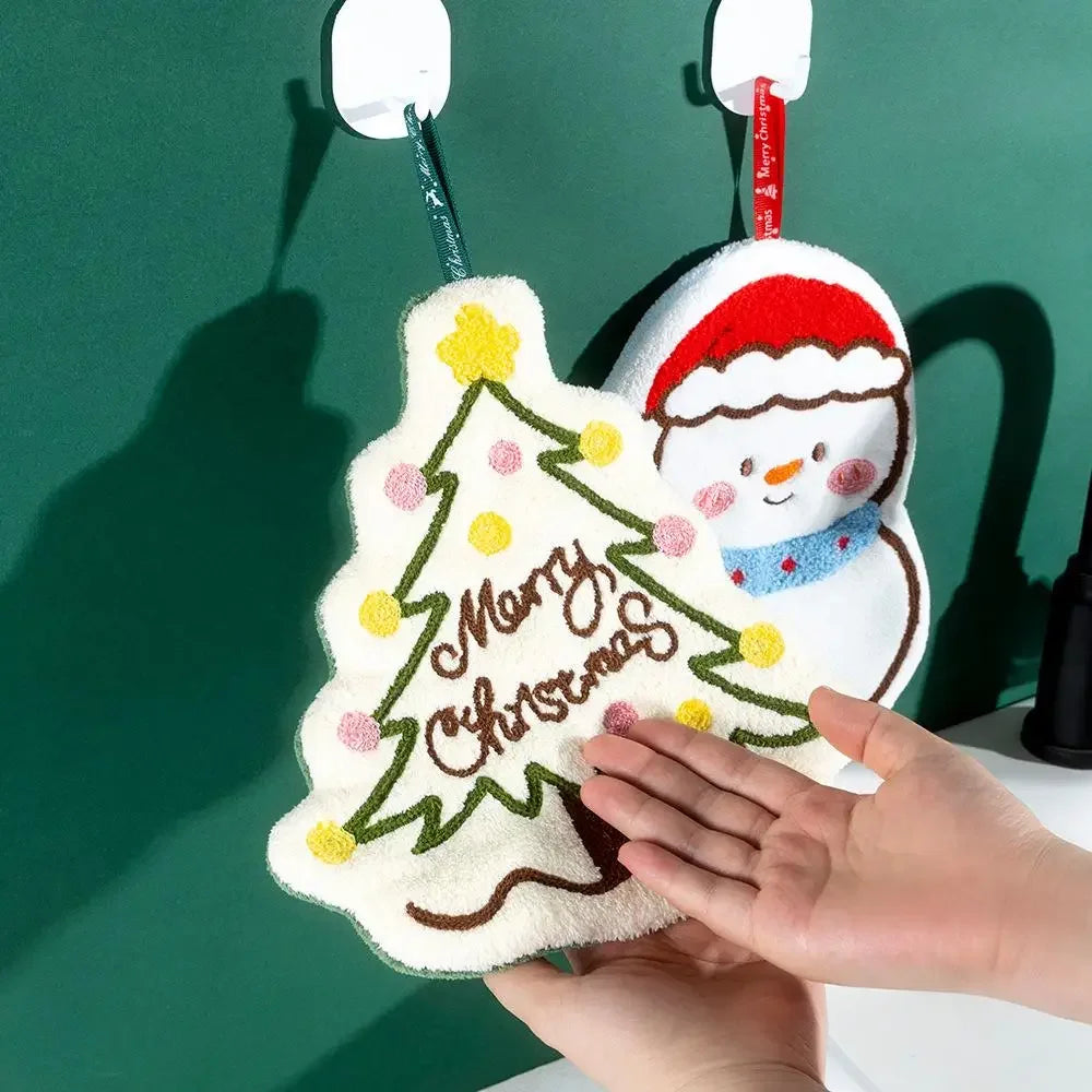 1pc Christmas hand towel, hanging household hand towel, kitchen and bathroom quick drying coral fleece Christmas towel Peaceful Pleasures Health and Wellness