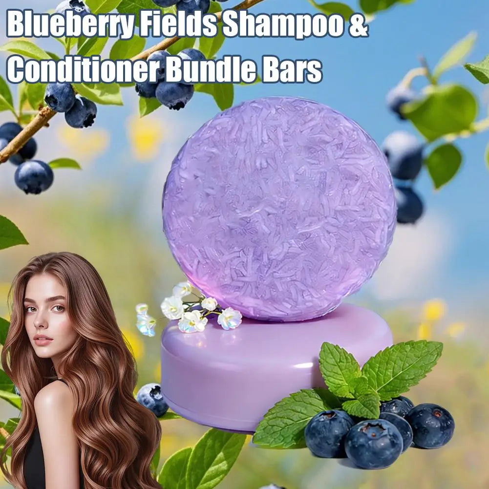 Blueberry Shampoo & Conditioner Bundle Bar for Hair Thinning Frizz, Blueberry Solid Shampoo & Conditioner Strengthen Hair Care Peaceful Pleasures Health and Wellness