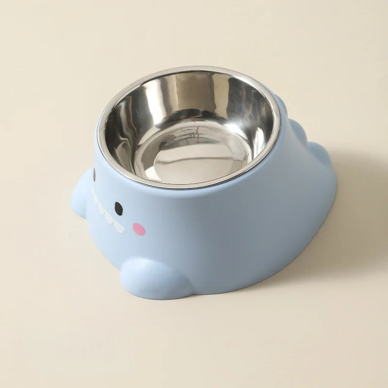 Cartoon Dinosaur Elevated Tilted Pet Bowl | Stainless Steel