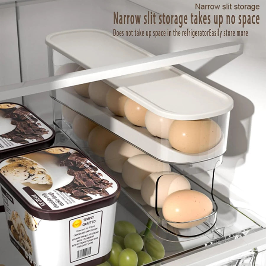 Automatic Rolling Egg Holder for Fridge – Stackable Egg Organizer & Dispenser Rack