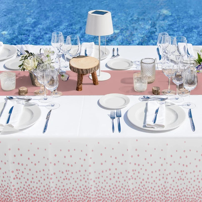 Polka Dot Tablecloth & Satin Table Runner Set for Parties