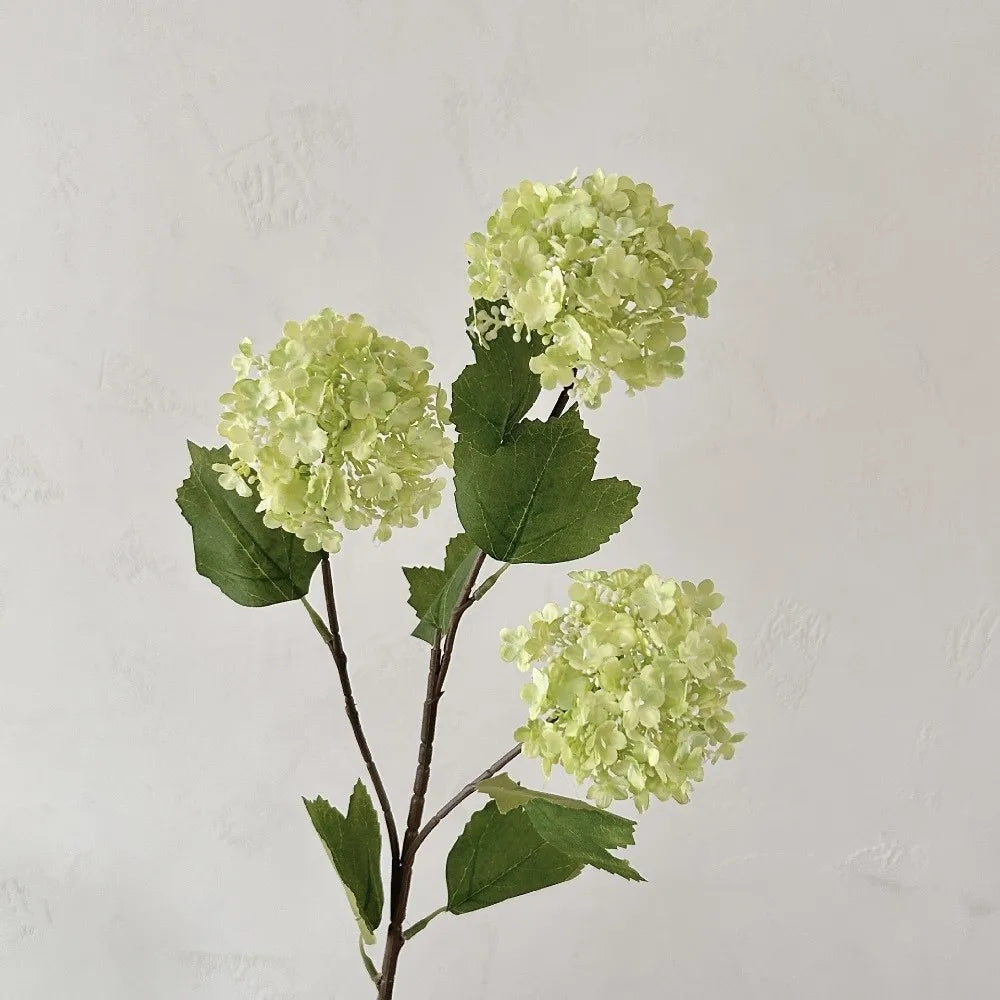 3-Head White Artificial Hydrangea Branch | Faux Floral Decor