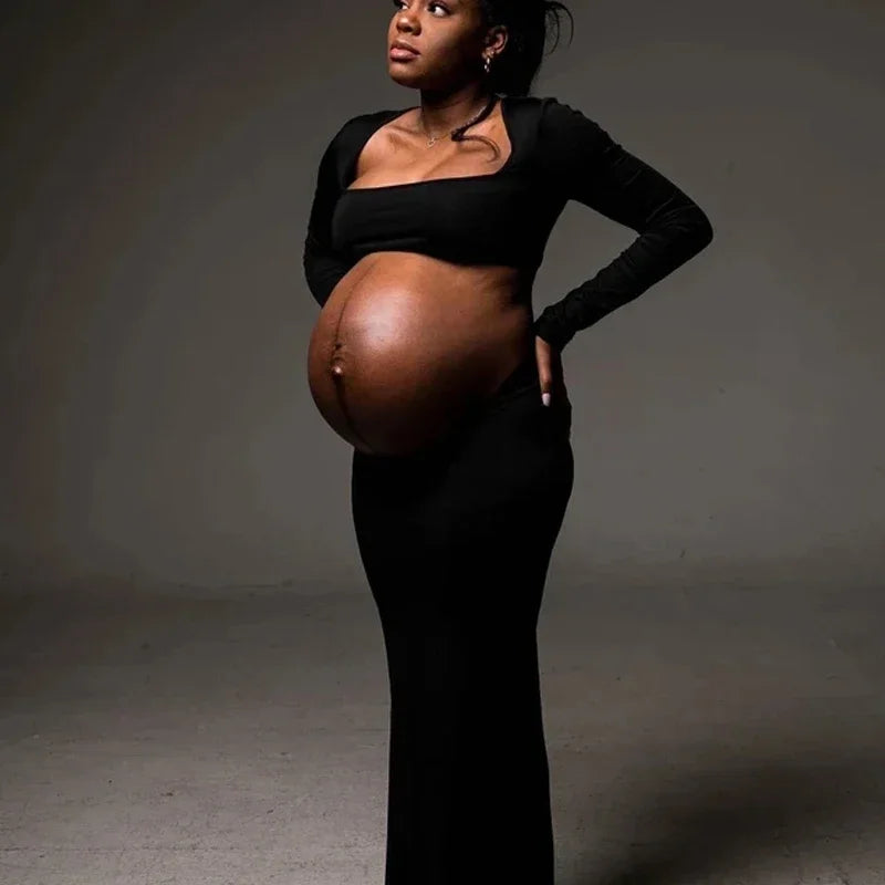 Maternity Women Open Belly Stretchy Dress Long maternity dress PhotoShoot платье для беременных vestidos para embarazadas Peaceful Pleasures Health and Wellness black S