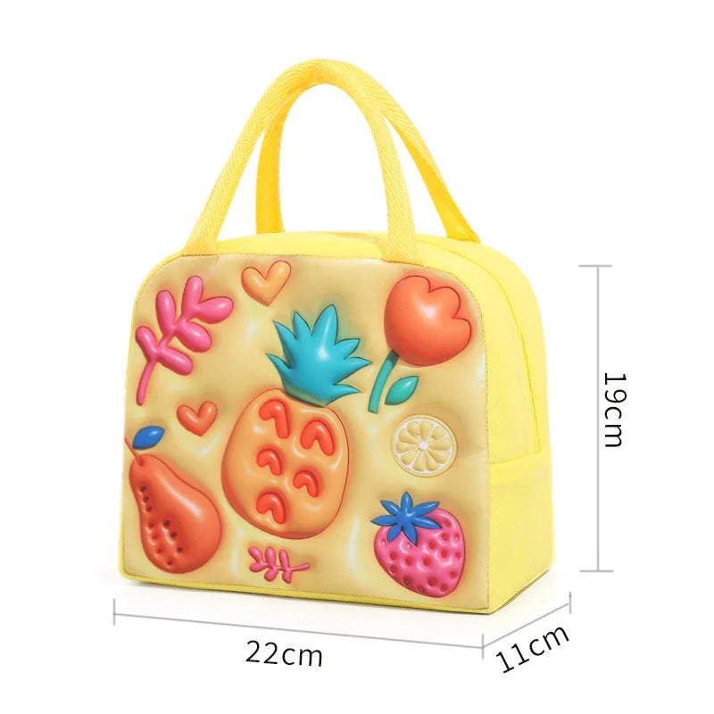 [Cute Cartoon Lunch Bag] 1pc Cute Cartoon Thermal Lunch Bag - Non-Woven Rectangle Bento Box Tote with Thick Aluminum Foil Peaceful Pleasures Health and Wellness Yellow fragrant frui
