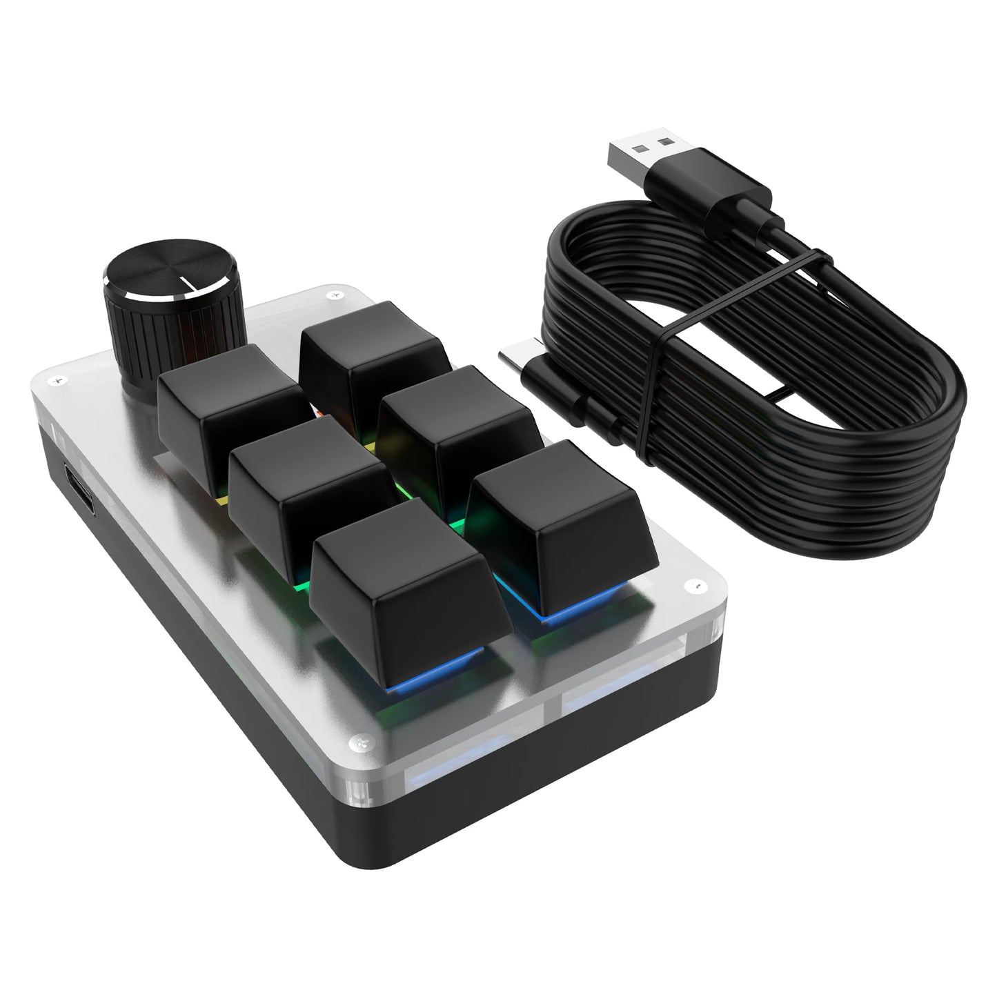 Wired Custom RGB 6 Key 1 Knob Keyboard Programming Macro Gaming Keypad Copy Paste PS Mechanical Keyboard Hot Swap Macro Keyboard Peaceful Pleasures Health and Wellness Black