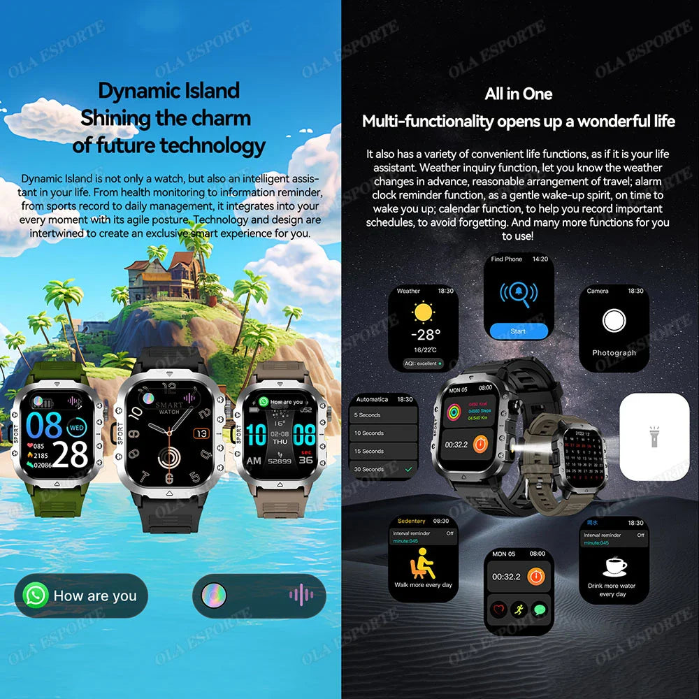 Ola Esporte 2.01" HD Smart Watch – Bluetooth & LED Flashlight