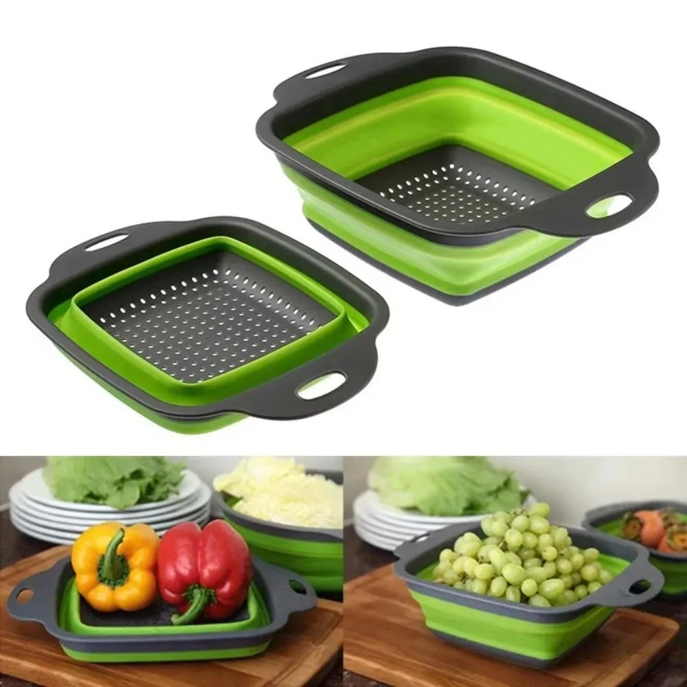 Silicone Folding Drainer Basket Drain Device Multifunctional Fruit Vegetable Washing Basket Food Grade Collapsible Colander Peaceful Pleasures Health and Wellness
