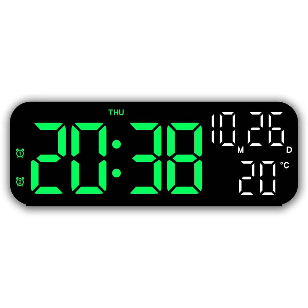Digital Alarm Clock Temperature and Date Week Display Night Mode Table Clock Voice Control 12/24H Electronic LED Alarm Clocks Peaceful Pleasures Health and Wellness black green light