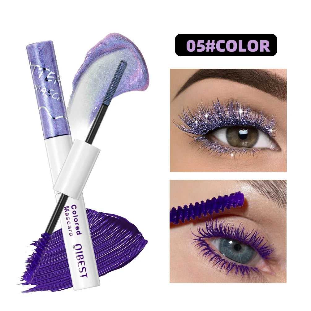 QIBEST Double Ended Colorful Mascara Eyelashes Extension Thick Curling Quick Dry Long Lasting Blue Purple White Glitter Mascara Peaceful Pleasures Health and Wellness 05