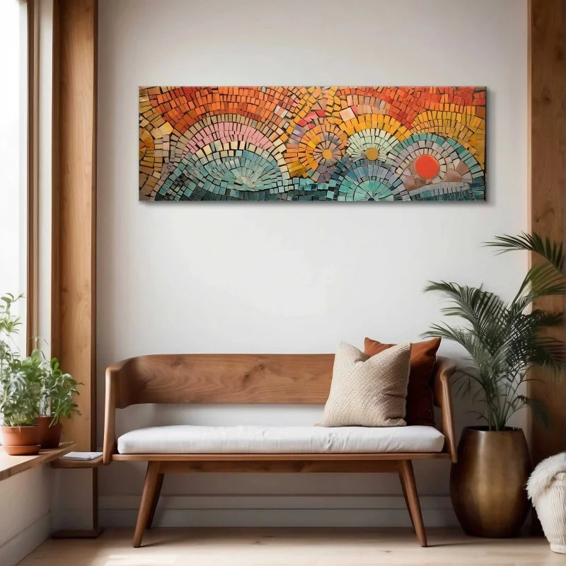 Mid Century Modern Geometric Canvas Wall Art | Boho Unframed Canvas Wall Art Peaceful Pleasures Health and Wellness