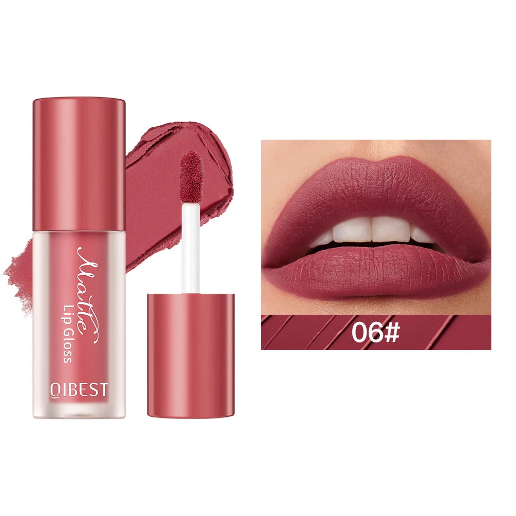 QIBEST Sexy Red Lasting Velvet Matte Lip Gloss Waterproof Nonstick Cup Liquid Lipstick Makeup For Women Beauty Lip Glaze Tint Peaceful Pleasures Health and Wellness 06