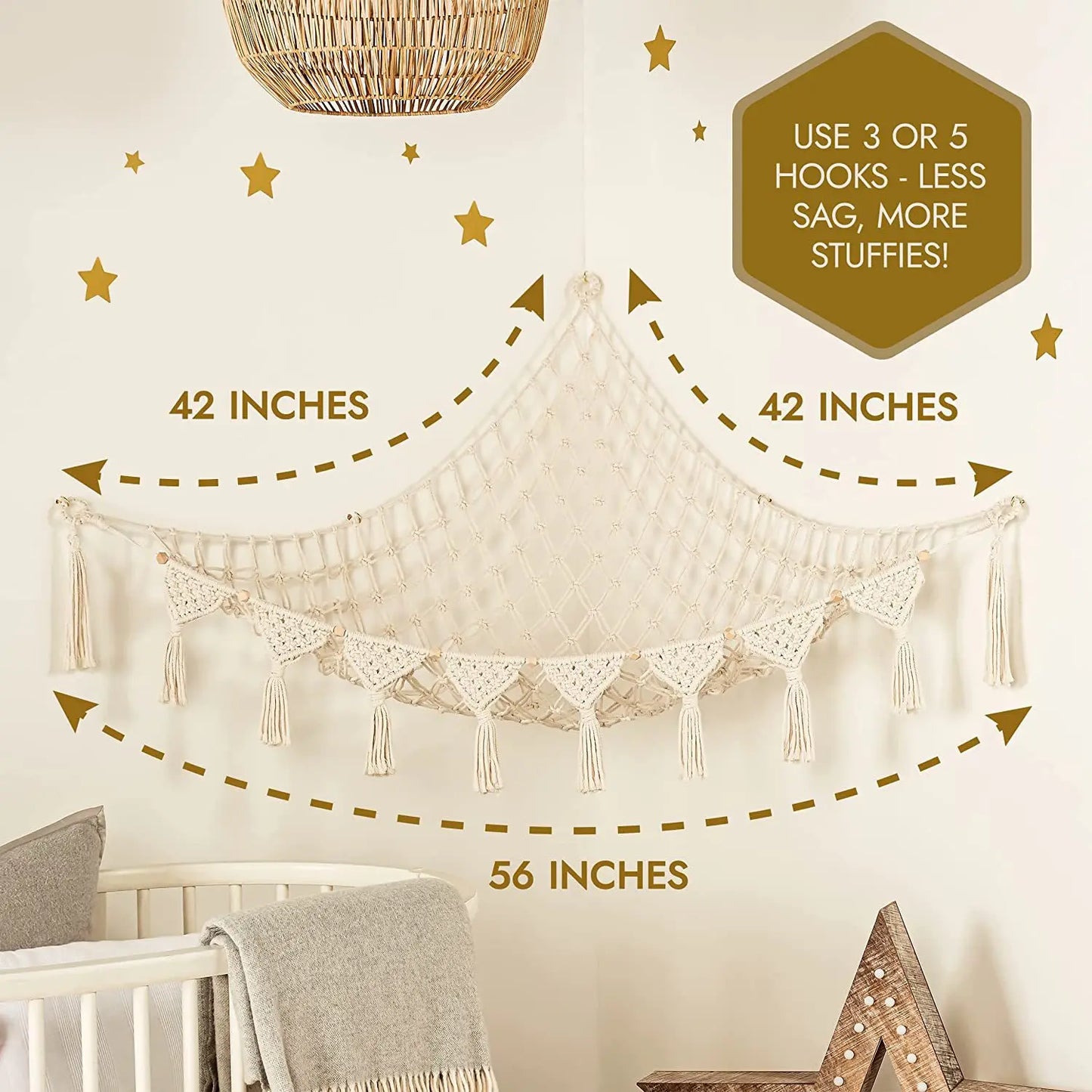 Corner Mounted Toy Storage Net Handwoven Cotton String Triangle Pouch Plush Doll Hammock Kids Room Organizer Peaceful Pleasures Health and Wellness White 105x105x140