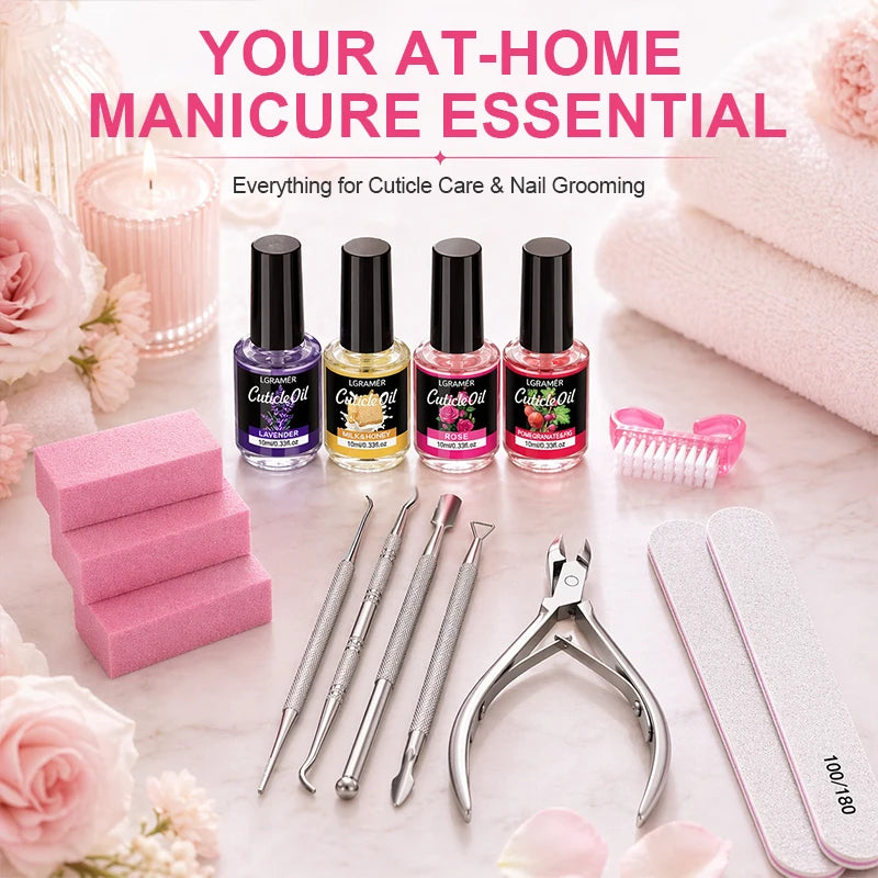13-Piece Nail File & Manicure Kit with Cuticle Oil | LGRAMER