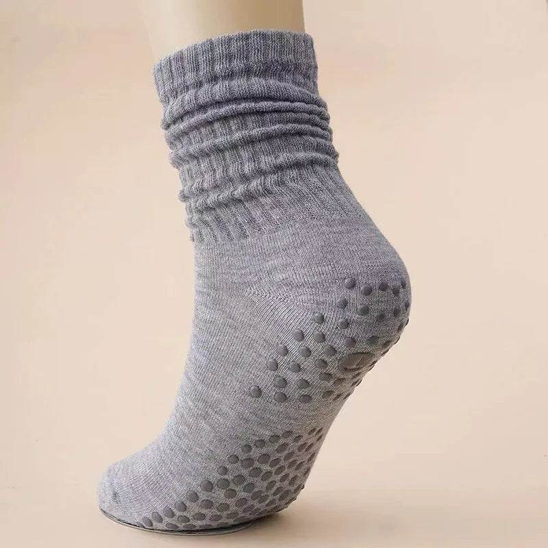 Yoga Socks Mid-Calf Pilates Socks Non-Slip Women's Sweat-Absorbent Non-Slip Dotted Floor Socks Versatile Sports Fitness Silicone Socks Peaceful Pleasures Health and Wellness Dark Grey One Size