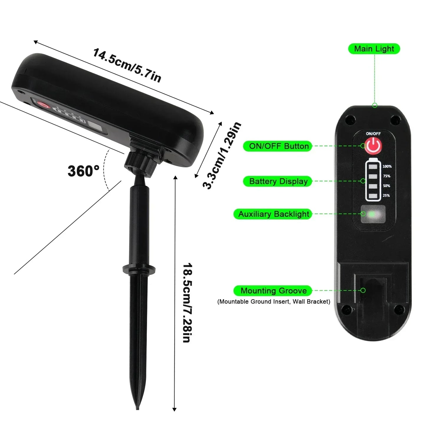 Solar LED Garden Spotlight IP65 Waterproof | Lawn & Pathway Light