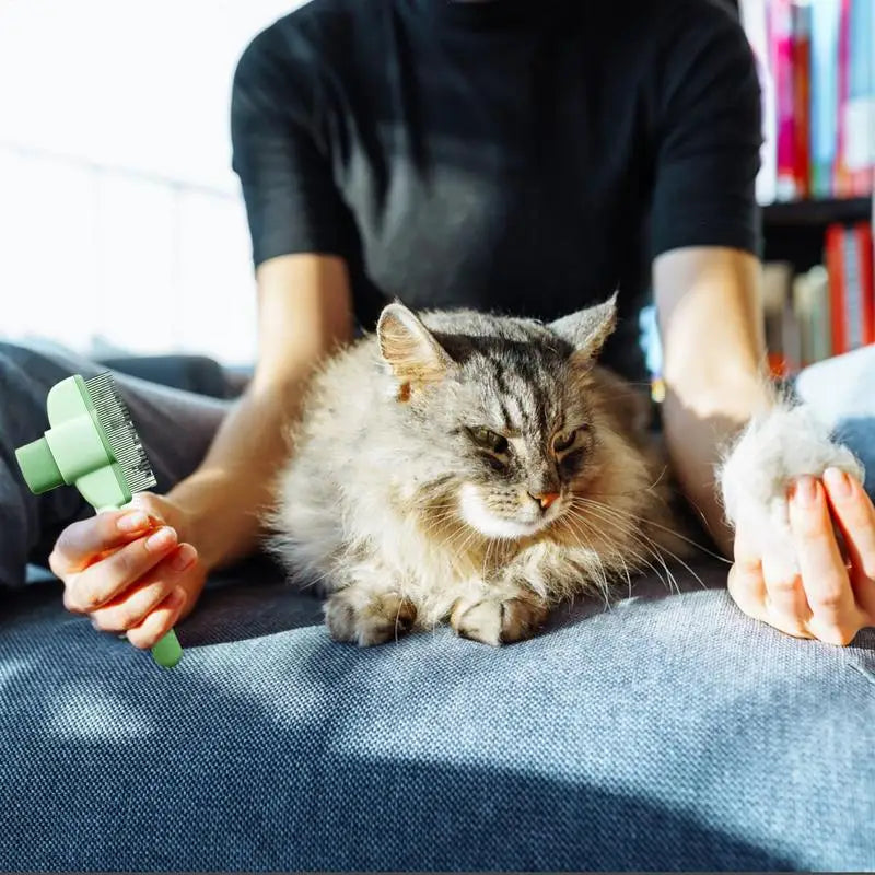 Dog Grooming Comb Cat Dog Hair Remover Brush with Release Button Pet Hair Grooming Care Comb Cleaning Brush For Long Hair Dog Peaceful Pleasures Health and Wellness