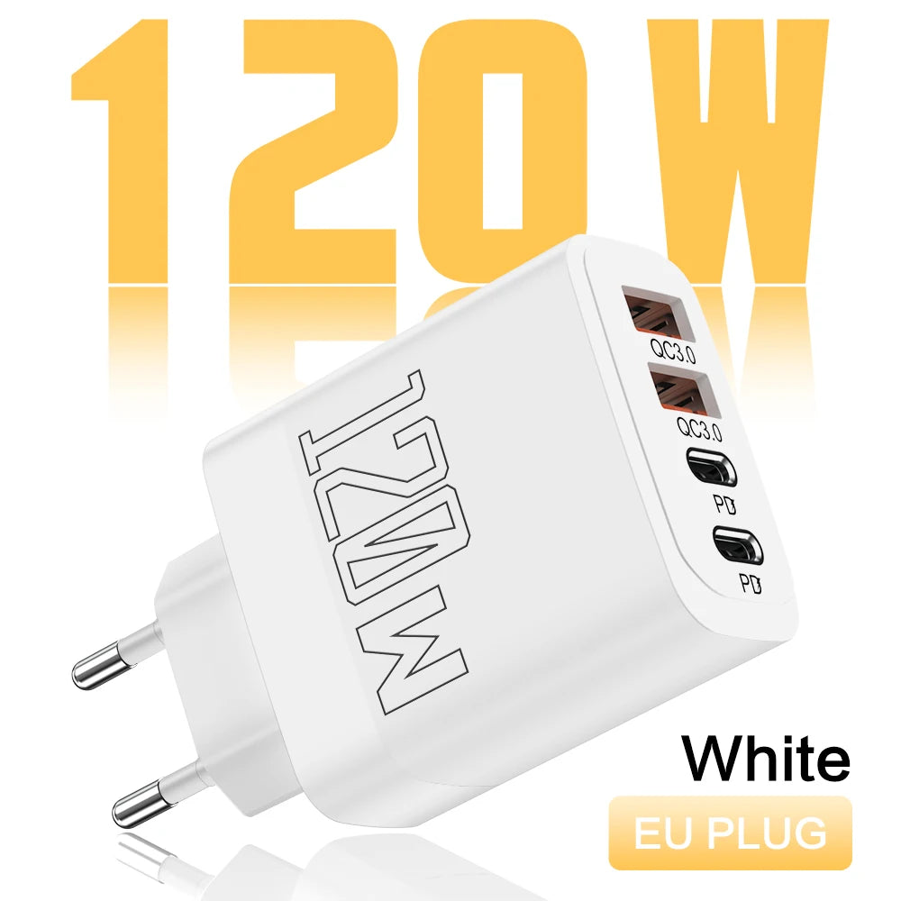 120W 4-Port USB-C PD Fast Charger | iPhone & Samsung