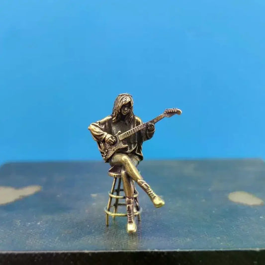 Vintage Female Guitarist Brass Mini Figurine | Retro Decor Decorative Figurine Peaceful Pleasures Health and Wellness