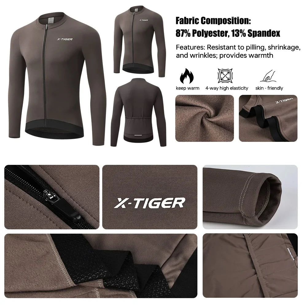 X-TIGER Men's Winter Fleece Cycling Jersey – Windproof MTB