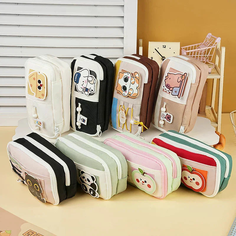 Panda Pencil Case – Cute Multi-Layer Canvas Pen Bag for Kids