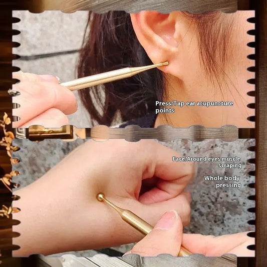 Stainless Steel/Brass Acupuncture Pen Manual Body Trigger Point Probe Deep Tissue Massage Dual Head Facial Reflexology Tools Peaceful Pleasures Health and Wellness