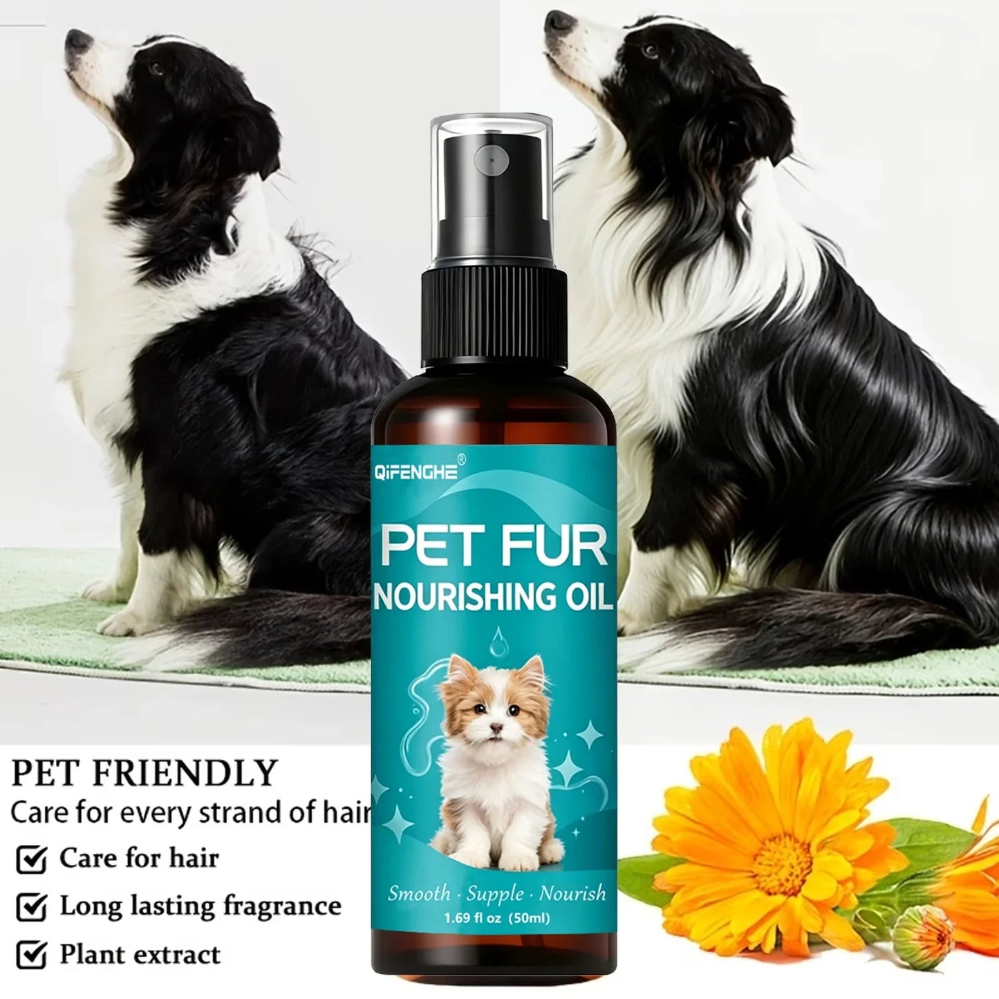 Pet Coat Care Spray Oil 50ml – Shiny, Smooth Fur for Dogs & Cats