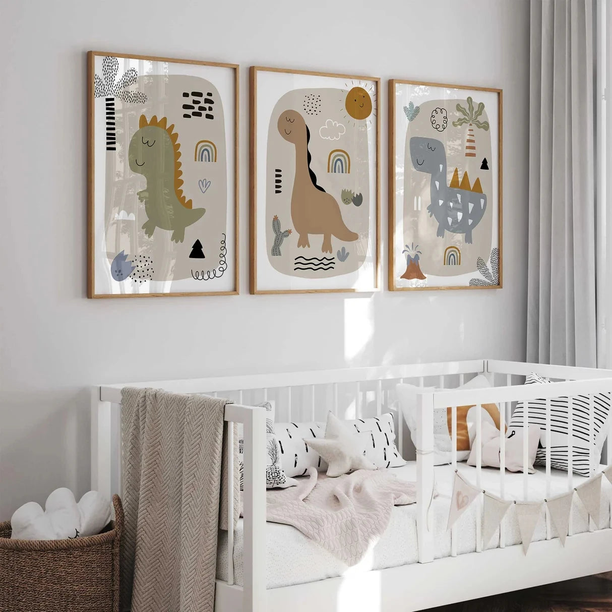 3-Piece Cartoon Dinosaur Canvas Wall Art | Kids Room Decor