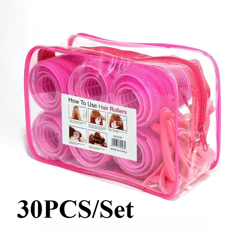 30pcs/set Self Grip Heatless Hair Curling Roller Hair Curlers DIY Hair Styling Accessories For Women Peaceful Pleasures Health and Wellness Rose Red