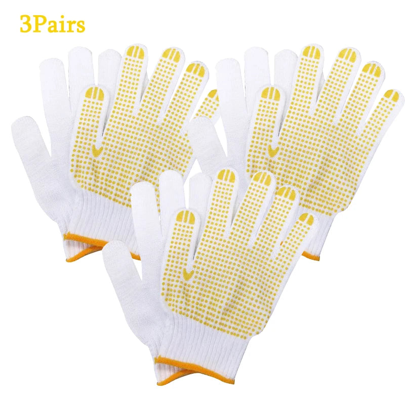 1/3/5 Pairs Work Gloves With Anti Slip Grip, PVC Dots Safety Cotton Protection ,For Painter, Mechanic Industrial Construction Peaceful Pleasures Health and Wellness Yellow 3Pairs