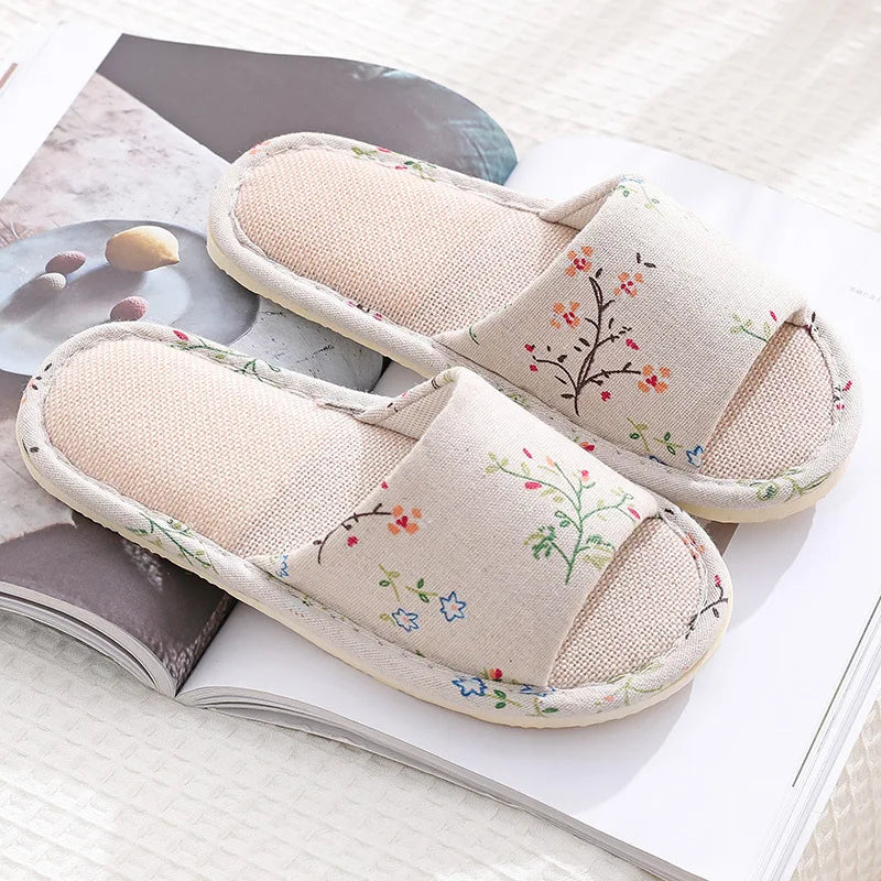 Women's Linen Indoor Slippers | Lightweight Flax Flip Flops