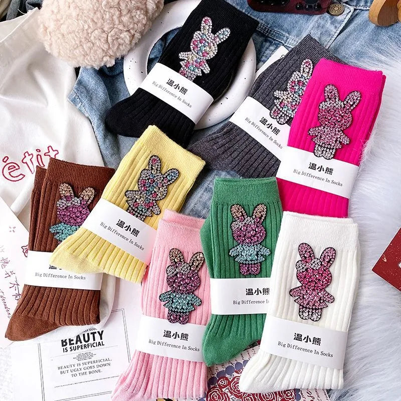 Diamond Cartoon Rabbit Decorative Socks, Fashionable Diamond Sparkling Women's Socks, Comfortable And Breathable Christmas Socks Peaceful Pleasures Health and Wellness