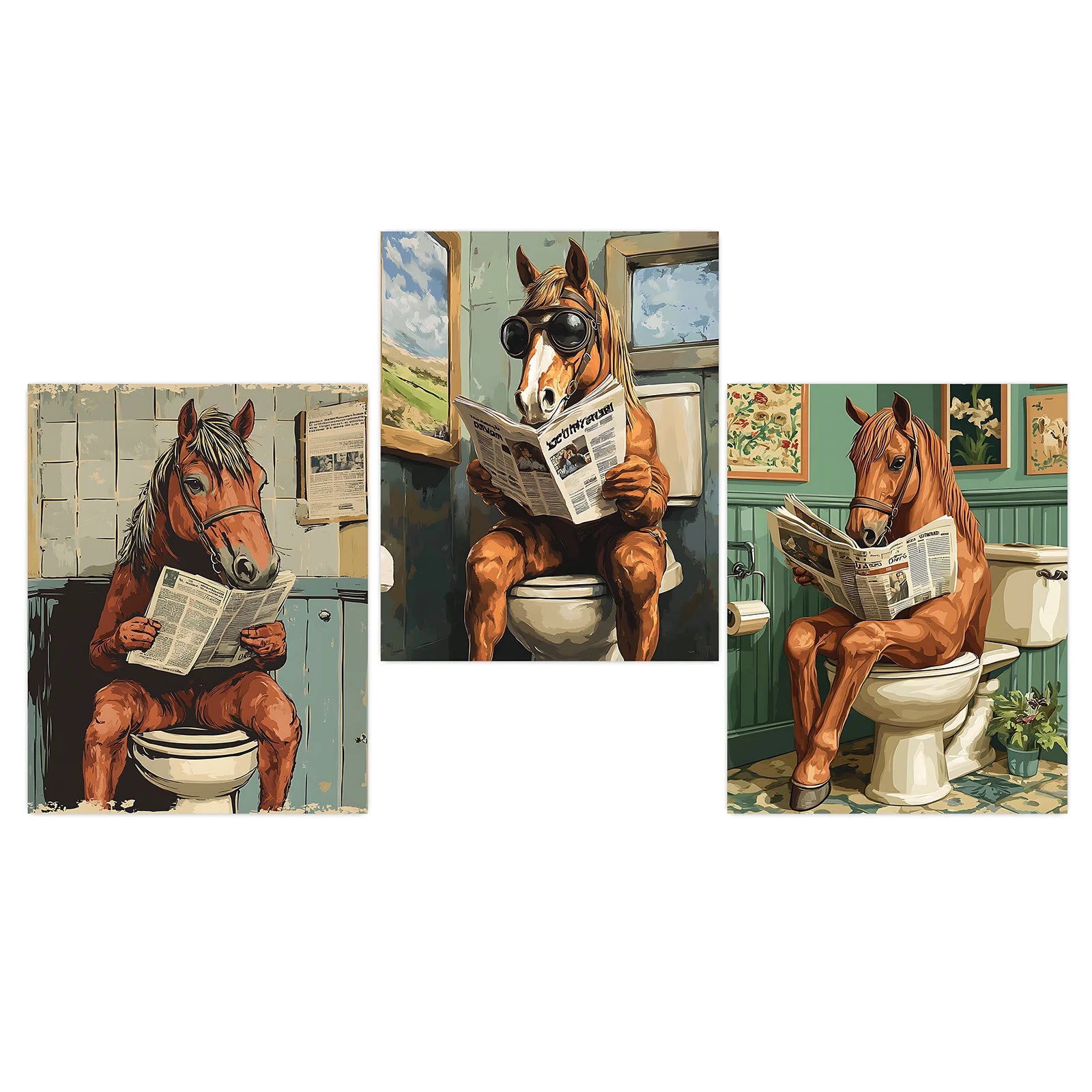 Funny Horse Vintage Bathroom Wall Art | Retro Canvas Poster Canvas Wall Art Peaceful Pleasures Health and Wellness 01 15x20cm No Frame China Mainland