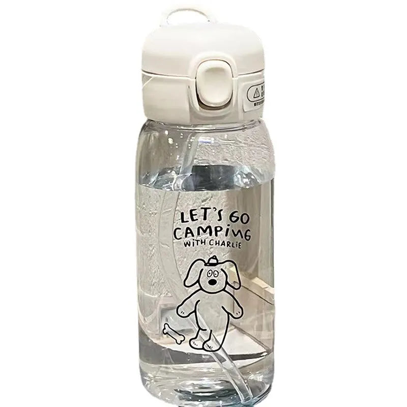 Plastic Water Bottle Water Cup With Straw Simple Large Capacity Portable Drop Resistant And Portable Cup Cartoon Ice Suction Cup Peaceful Pleasures Health and Wellness