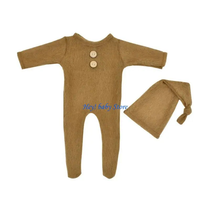 Newborn Photography Props – Knit Romper & Hat Set Boy Girl