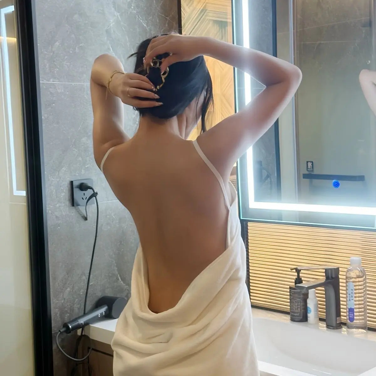 Fashionable Wearable Towel Cute Strap Bathrobe Backless Design for Women Overnight Comfort Barbie Sleepwear Backless Bathrobe Peaceful Pleasures Health and Wellness