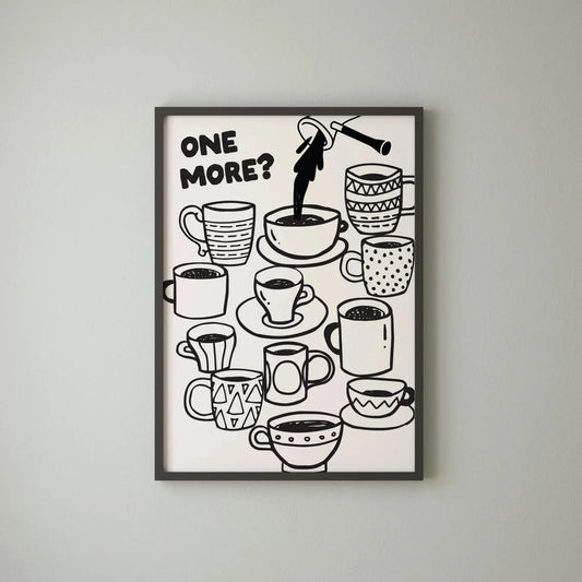"One More?" Coffee Lover Canvas Wall Art | Kitchen Home Decor Canvas Wall Art Peaceful Pleasures Health and Wellness G2961-1 50x70cm Black Frame