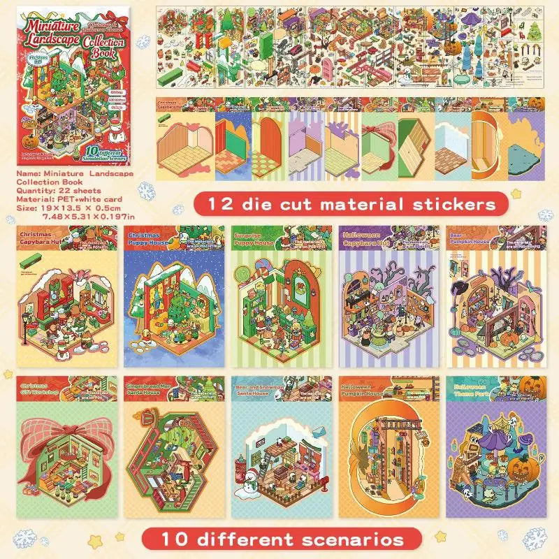 10-Pc Christmas Miniature Diorama Stickers – DIY Scrapbook Set