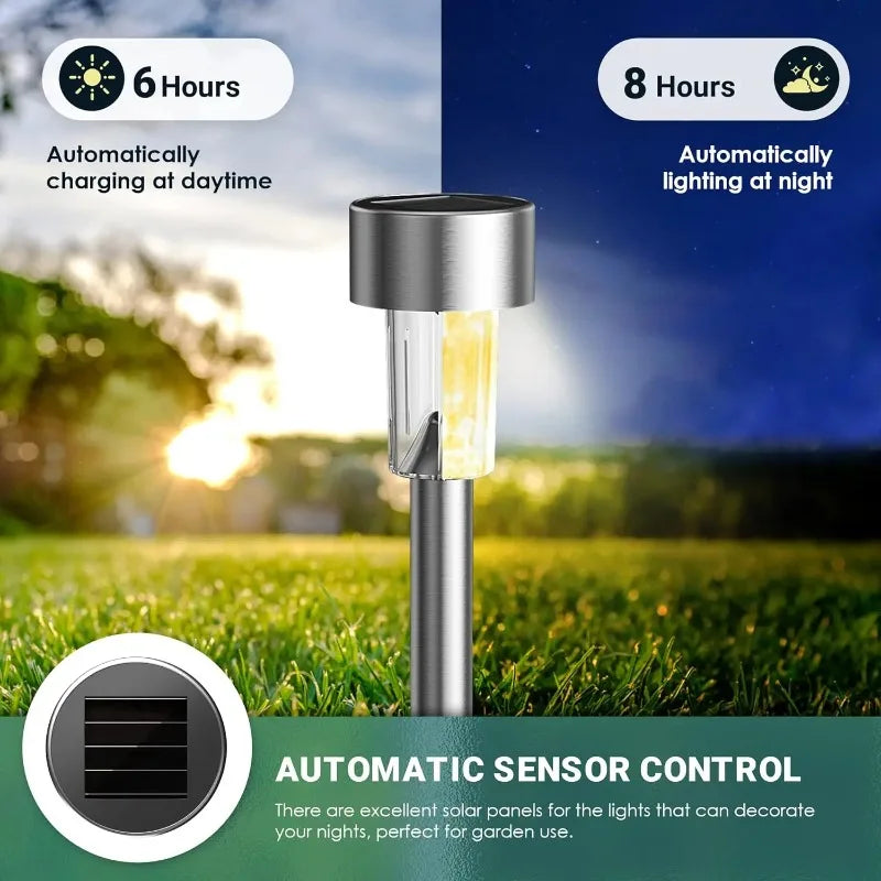 Solar Stainless Steel Pathway Lights | Waterproof Garden Stake Lamps