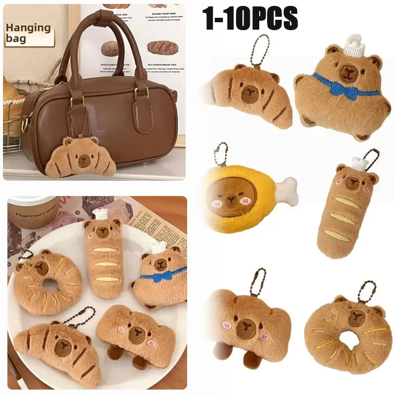 Capybara Plushie Keyring – Cute Anime Bread Topper Fluffy Toy
