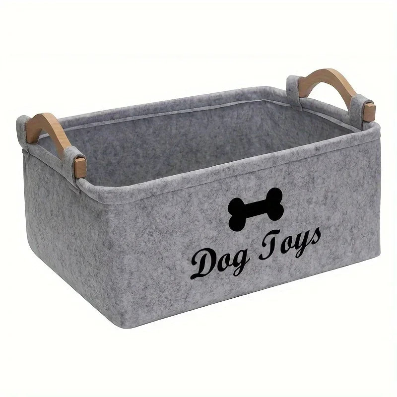 Felt Pet Toy Storage Basket – Cat & Dog Organizer | Letter Print
