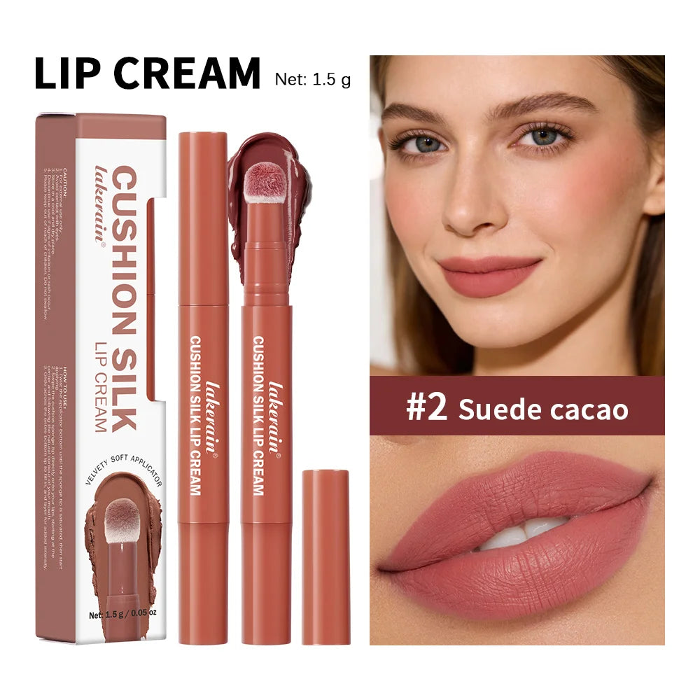 Cushion Kiss Lip Cream Lip Stain Lip Powder Cream Air Cushion Lip Cream Matte Lip Glaze Mouth Red Lip Mud Non-fading Non-stick Peaceful Pleasures Health and Wellness 2Suede Cacao