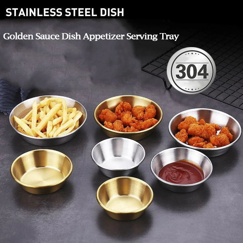 Set of 4 Golden Stainless Steel Sauce & Dipping Dishes – Condiment & Appetizer Plates