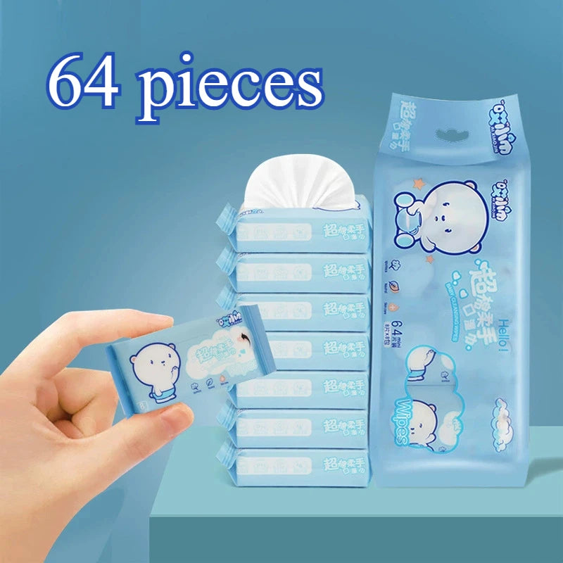 64-Pack Mini Disposable Travel Wipes – Hand & Mouth, Alcohol-Free