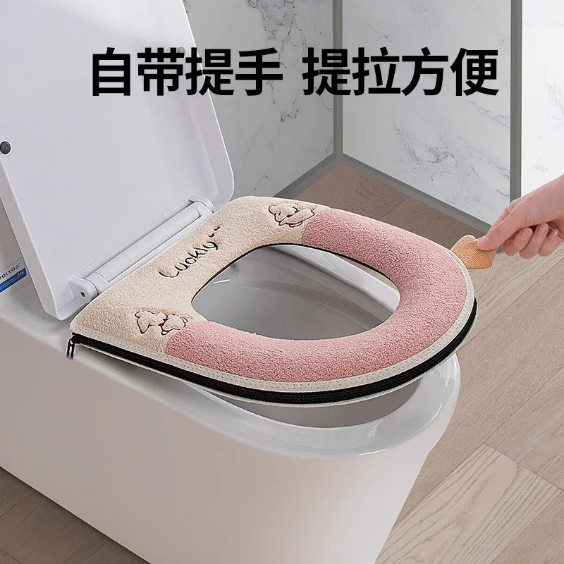 Upgraded Thickened Zipper Style Cartoon Toilet Seat Cushion Universal Waterproof Toilet Seat Cover for All Seasons Home Comfort Peaceful Pleasures Health and Wellness