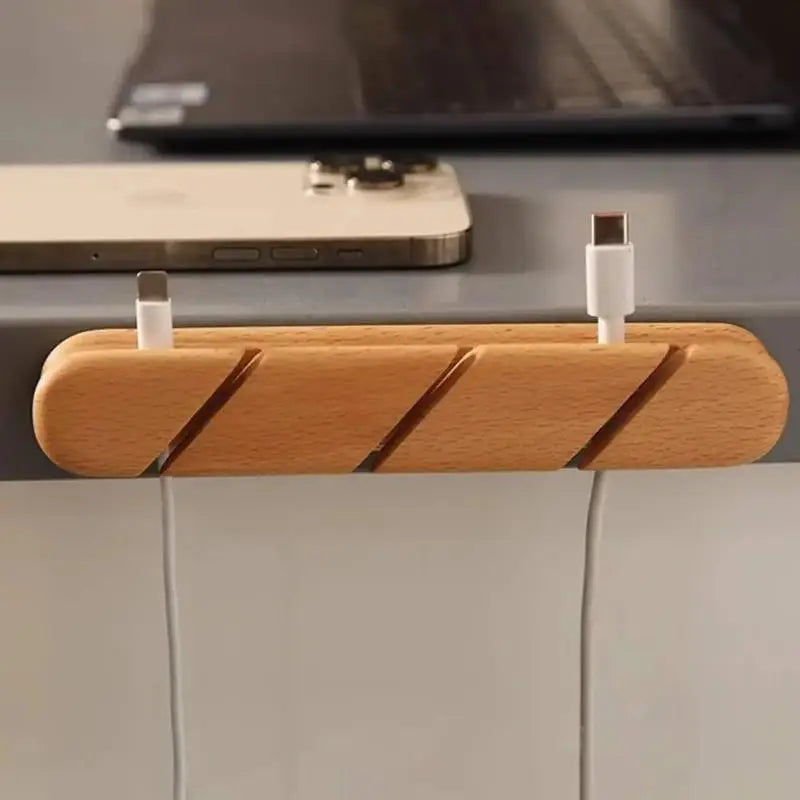 Solid Wood Desktop Cable Organizer – Cord & Cable Manager