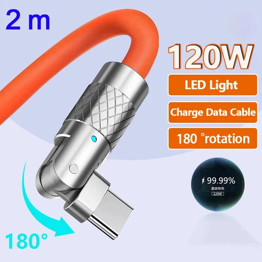 120W 6A 180° Rotating USB-C Fast Charge Gaming Cable – Silicone USB-C Gaming Cable Peaceful Pleasures Health and Wellness