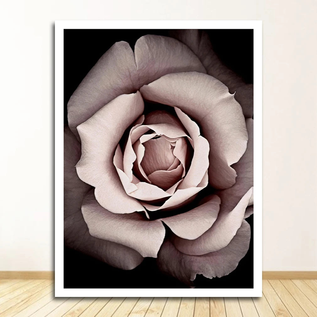 Pink Peony Floral Girl Footprints Canvas Wall Art Unframed